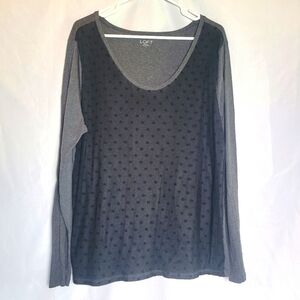 Loft Outlet Gray Black Polka Dot Sheer Overlay Long Sleeve Top Size XL